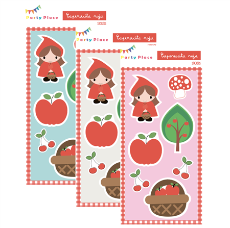 Stickers en planchitas Caperucita Roja 6u